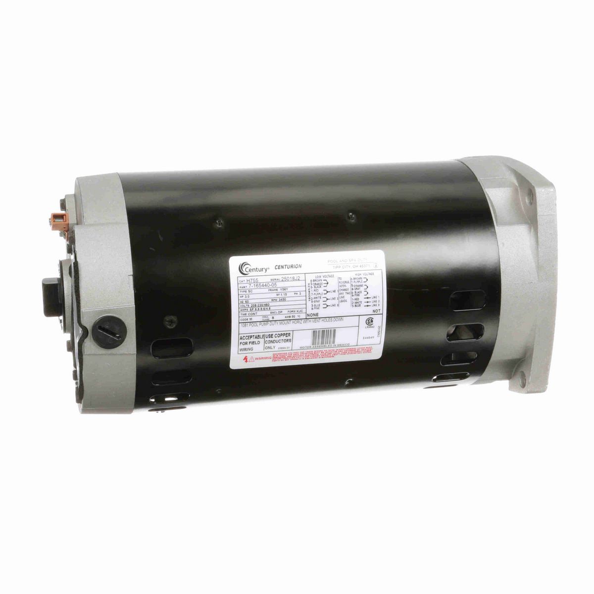 Century Pool Pump Motor, 3.0 HP, 3 Ph, 60 Hz, 208-230/460 V, 3600 RPM, Y56Y Frame, DP - H755