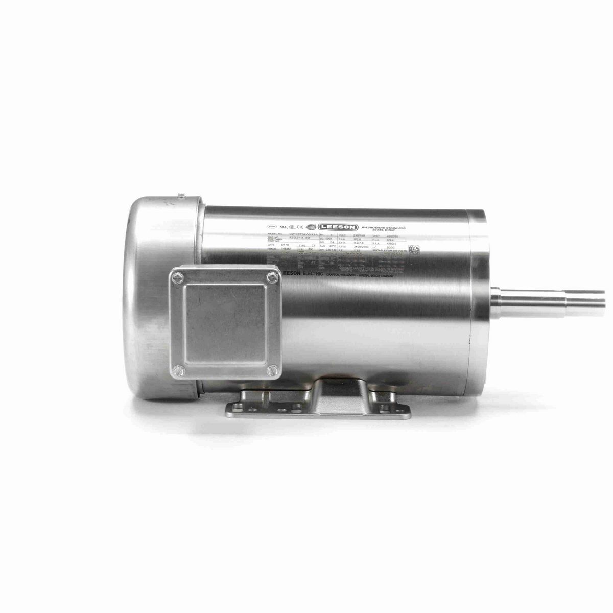 LEESON Premium Duck™ Washdown Pump Motor, 3 & 2 HP, 3 Ph, 60 & 50 Hz, 230/460 & 190/380 V, 3600 & 3000 RPM, 145JM Frame, TEFC - 122213.00