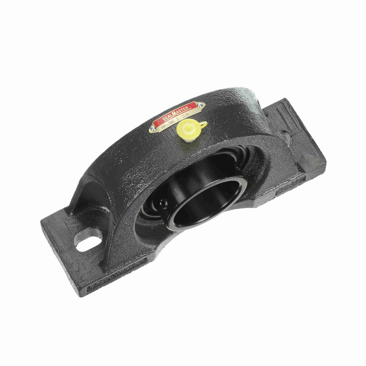 Sealmaster Mounted Cast Iron Two Bolt Pillow Block Ball Bearing - 52100 Bearing Steel, Black Oxided - Setscrew Lock - NP-38C