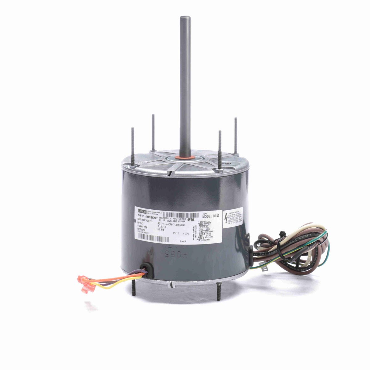 FASCO Condenser Fan Motor, 1/3 HP, 1 Ph, 60 Hz, 208-230 V, 825 RPM, 1 Speed, 48 Frame, TEAO - D936