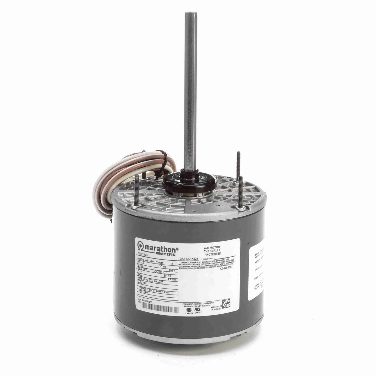 LEESON Condenser Fan Motor, 0.33 HP, 1 Ph, 60 Hz, 460 V, 1200 RPM, 48Y Frame, OAO - X424