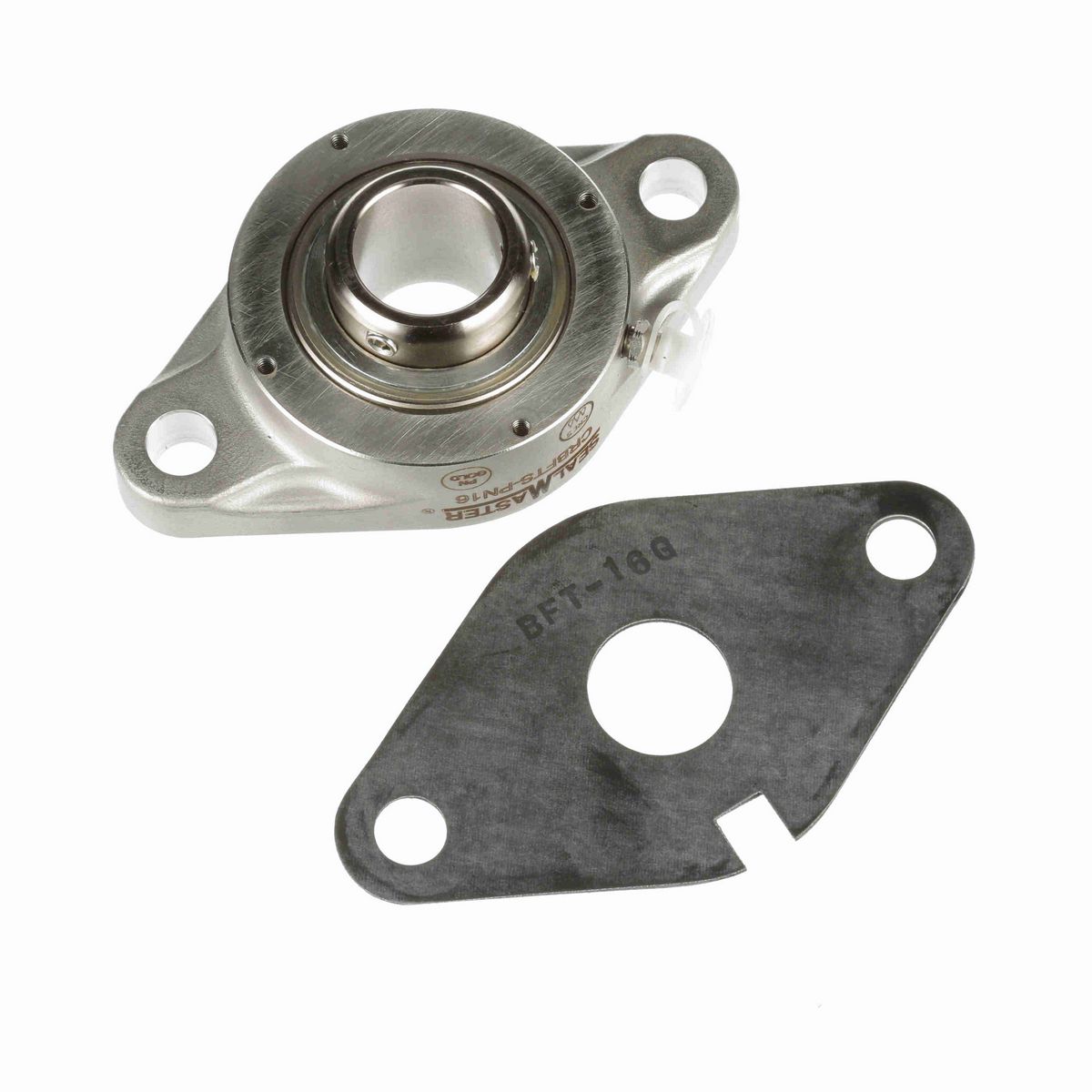 Sealmaster Mounted Stainless Steel Two Bolt Flange Ball Bearing - 52100 Bearing Steel, Phosphorus Nickel Coated - Setscrew Lock - Corrosion Resistant - CRBFTS-PN16