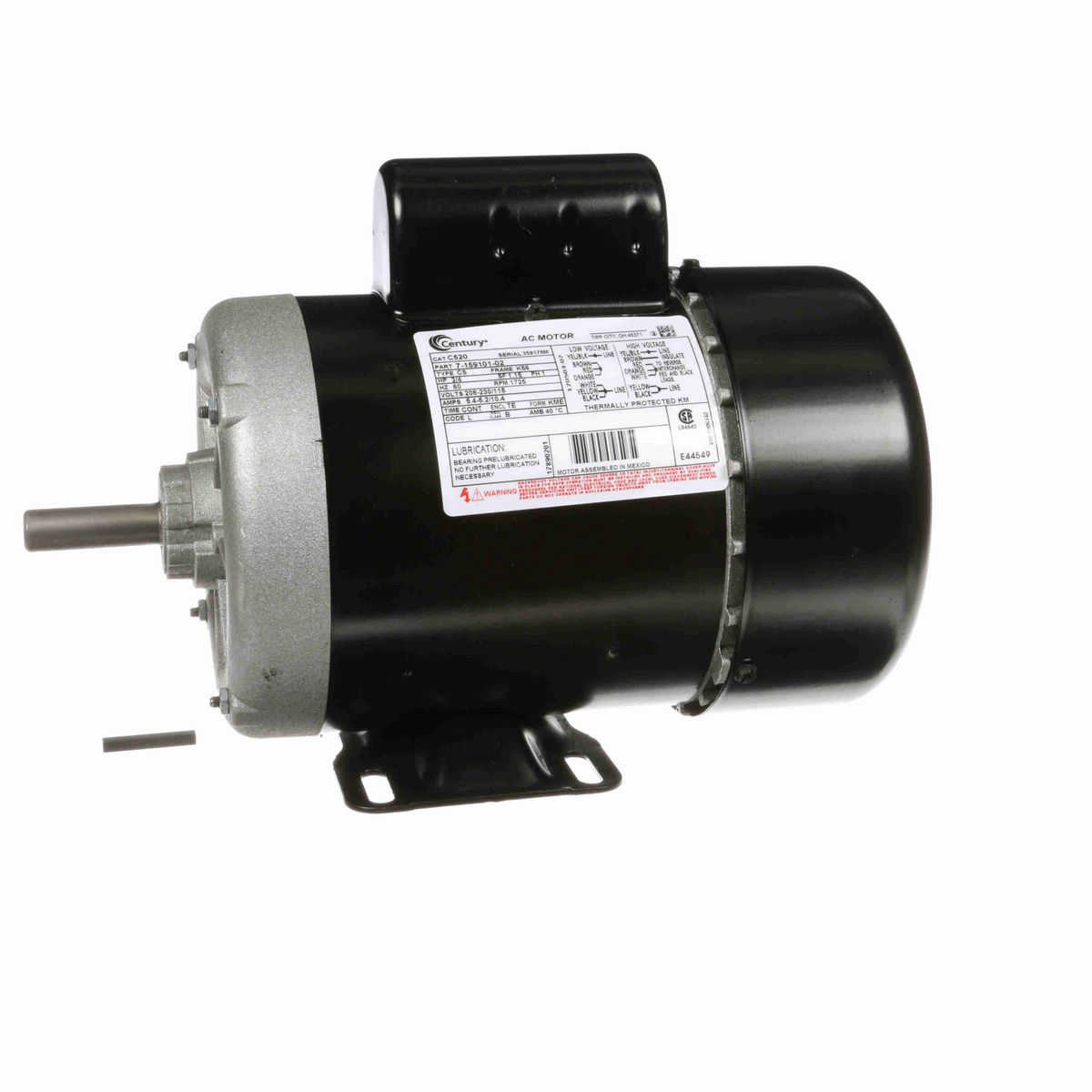 Century General Purpose Farm Duty Motor, 3/4 HP, 1 Ph, 60 Hz, 208-230/115 V, 1800 RPM, K56 Frame, TEFC - C520