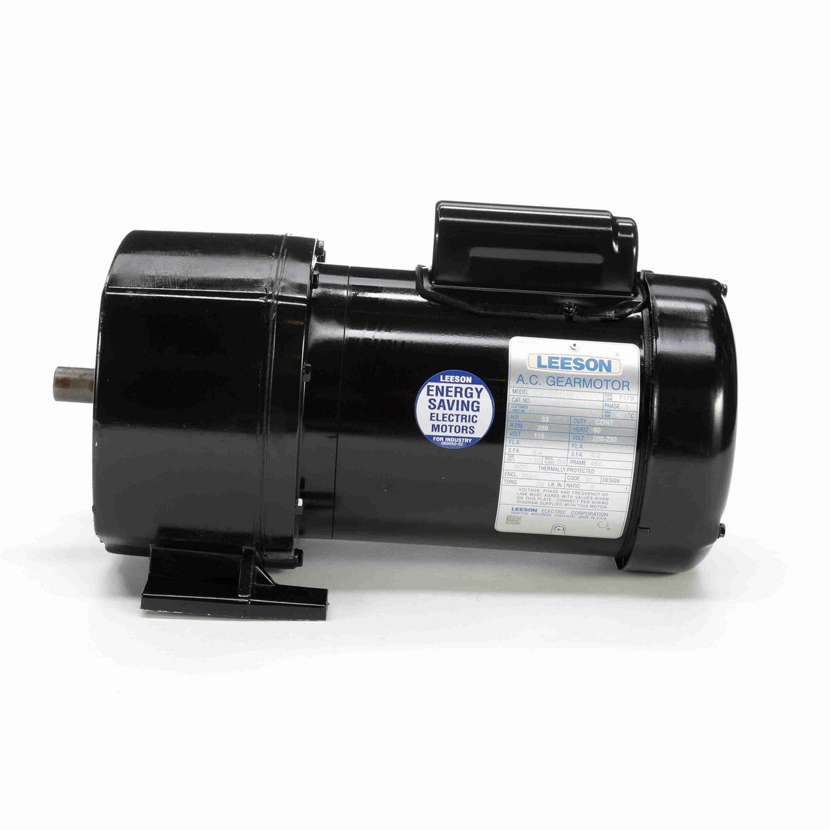 LEESON Parallel Shaft Gearmotor, 0.33 HP, 1 Ph, 60 Hz, 115/208-230 V, 288 RPM, 48Y Frame, TEFC - 107007.00