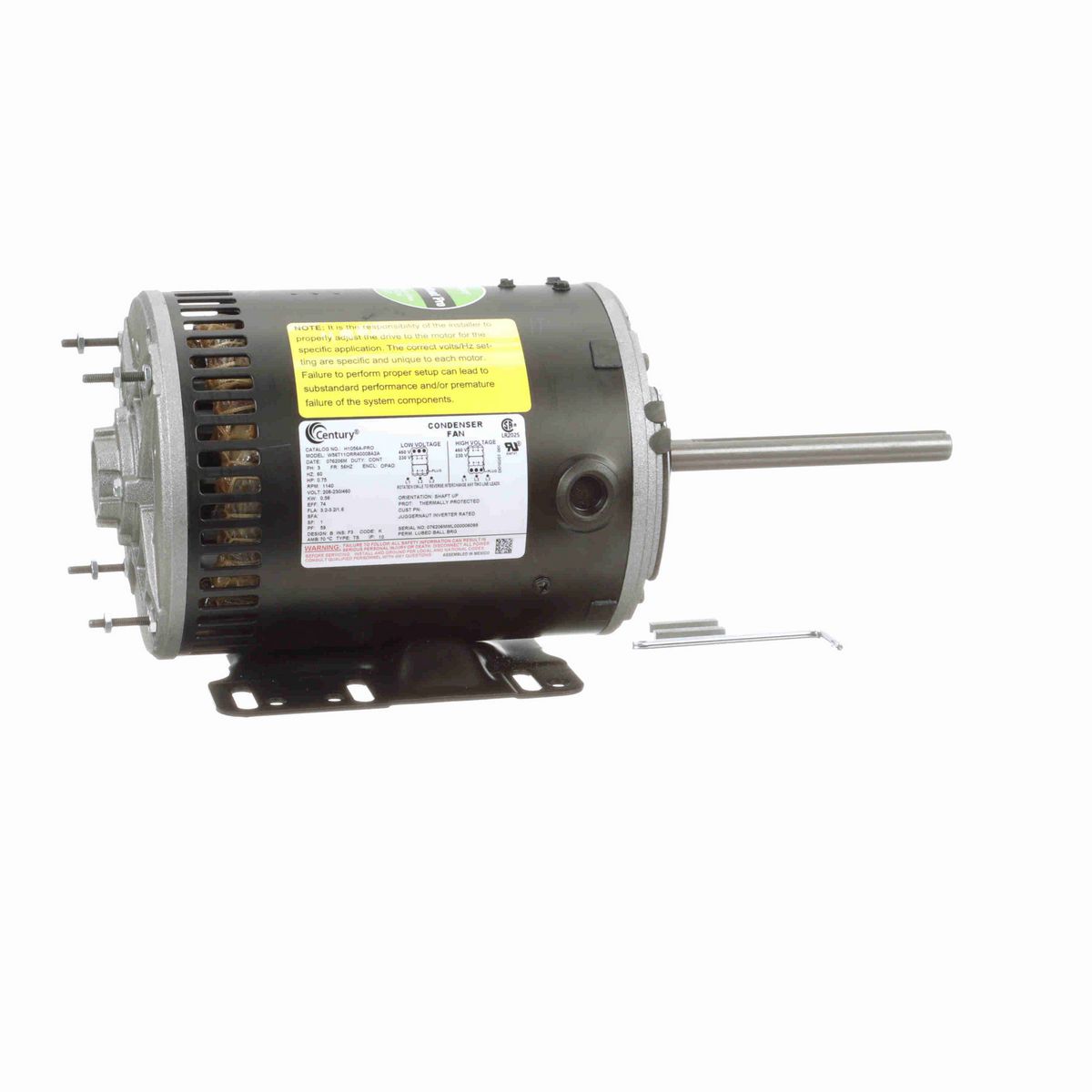Century JuggerNaut® Pro Condenser Fan Motor, 0.75 HP, 3 Ph, 60 Hz, 230/460 V, 1200 RPM, 56HZ Frame, OPAO - H1056A-PRO