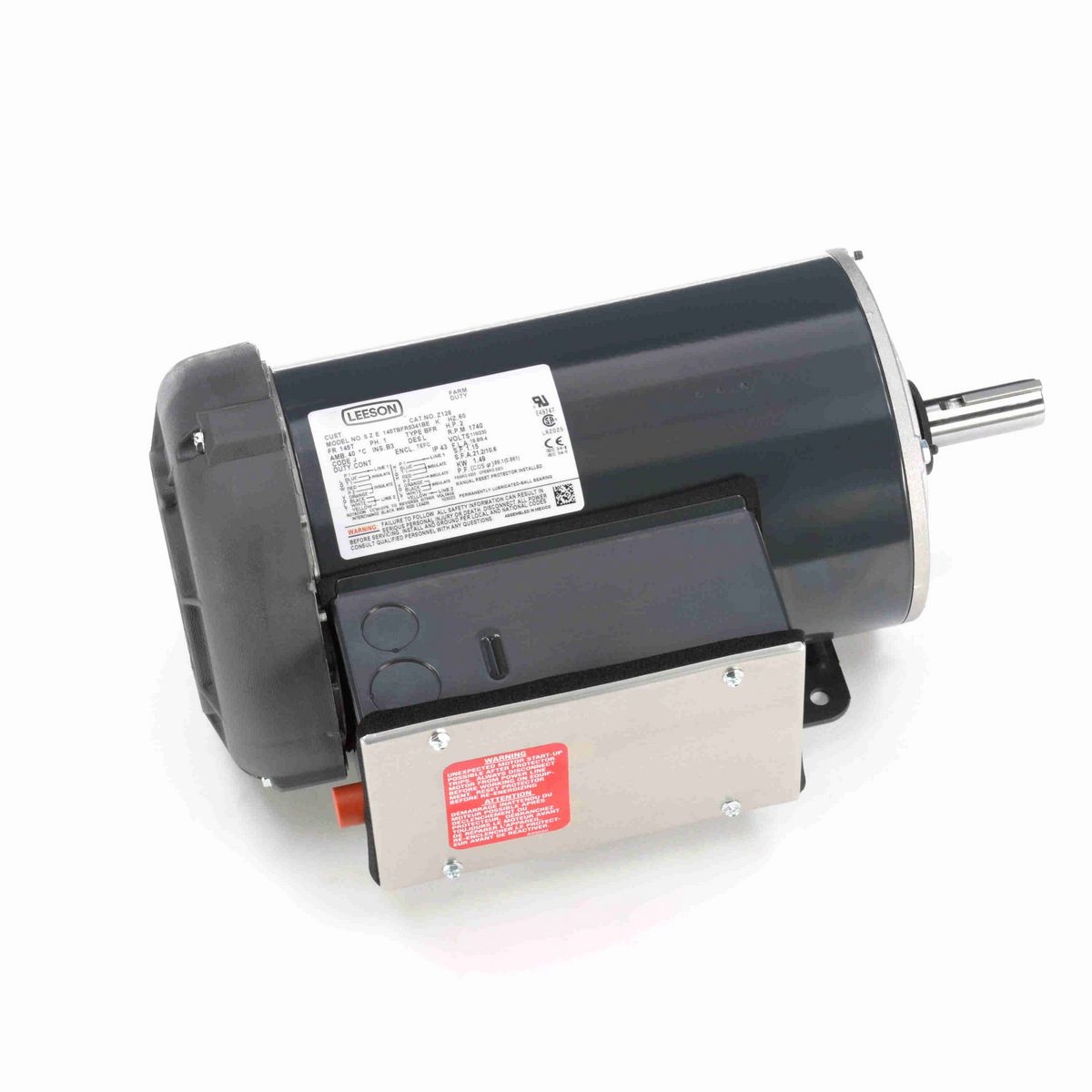 LEESON General Purpose Farm Duty Motor, 2 HP, 1 Ph, 60 Hz, 115/230 V, 1800 RPM, 145T Frame, TEFC - Z128