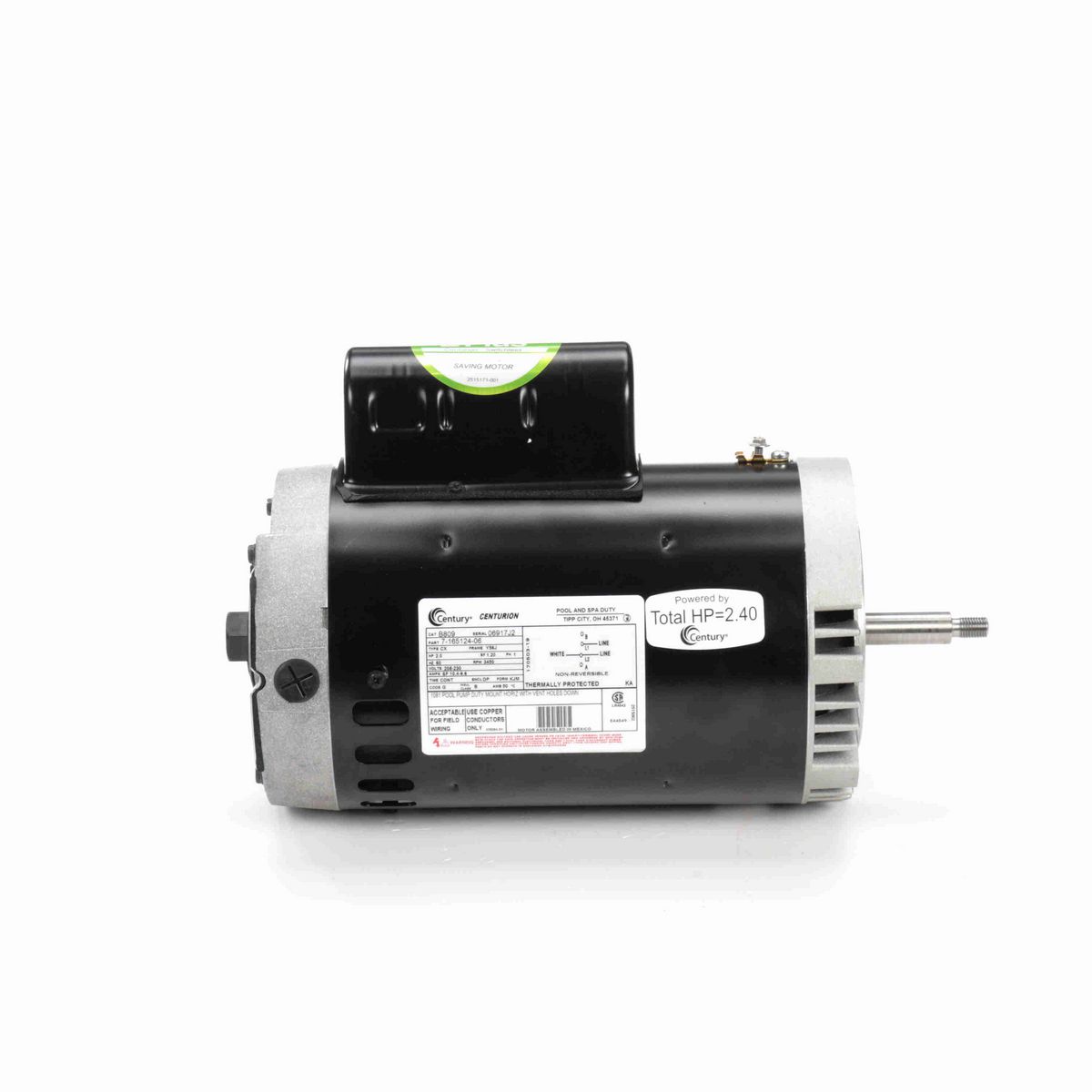 Century Pool Pump Motor, 2.0 HP, 1 Ph, 60 Hz, 208-230 V, 3600 RPM, Y56J Frame, DP - B809