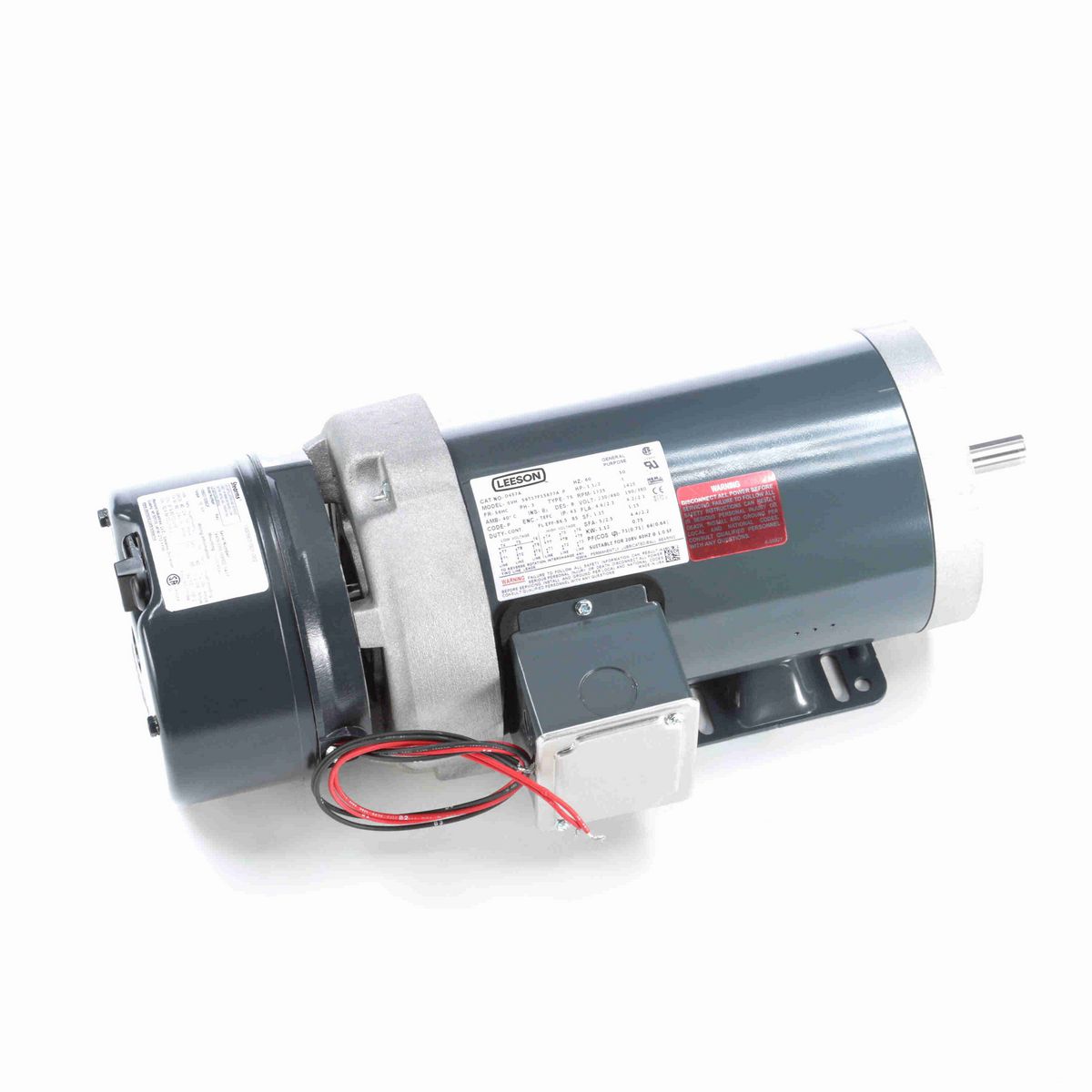 LEESON Brake Motor, 1.50 & 1 HP, 3 Ph, 60 & 50 Hz, 230/460 & 190/380 V, 1800 & 1500 RPM, 56HC Frame, TEFC - D457A