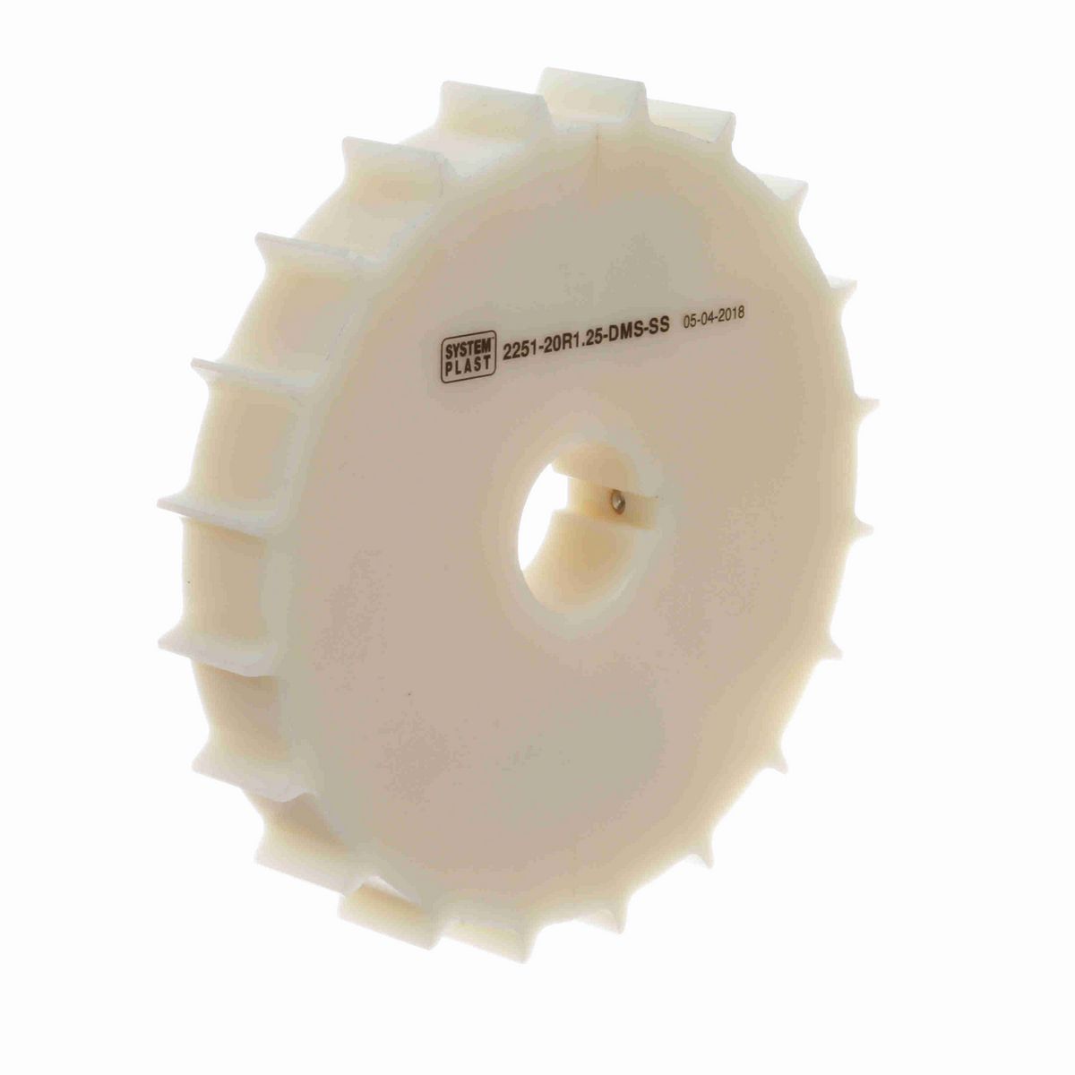 System Plast 2251 Series Split Machined Sprocket with 20 Teeth, a 1-1/4in Round Shaft-Ready Bore and Setscrew - 2251-20R1.25-DMS-SS