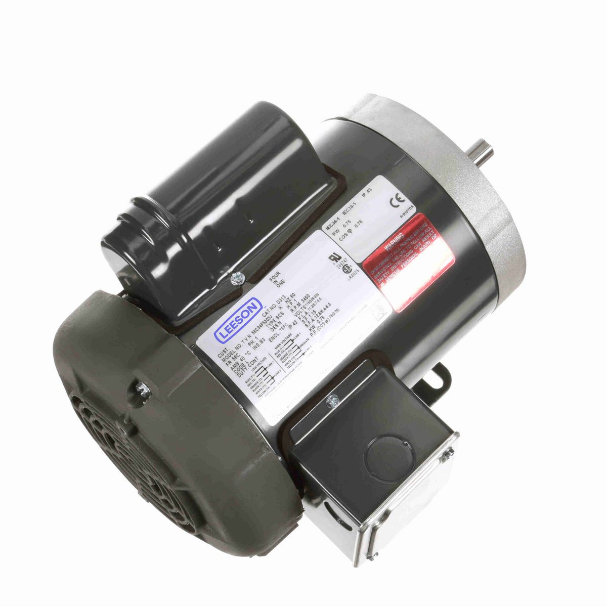 LEESON General Purpose Motor, 1 HP, 1 Ph, 60 Hz, 115/208-230 V, 3600 RPM, 56C Frame, TEFC - D313