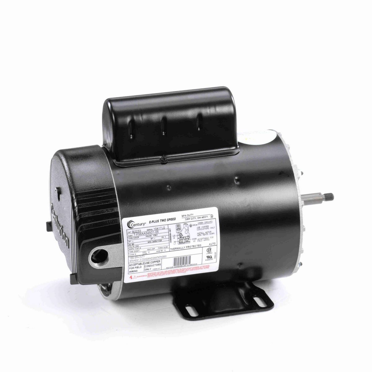 Century Pool Pump Motor, 2.0 / 0.25 SPL HP, 1 Ph, 60 Hz, 230 V, 3600 RPM, Y56Y Frame, DP - B2233