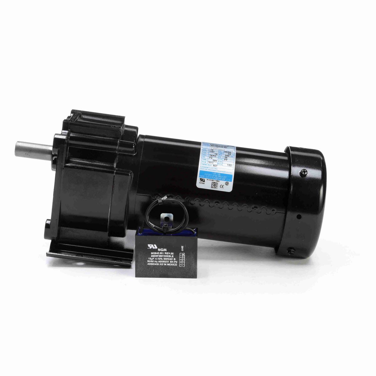 LEESON Parallel Shaft Gearmotor, 0.16 HP, 1 Ph, 60 Hz, 115 V, 16 RPM, 38 Frame, TEFC - M1145030.00