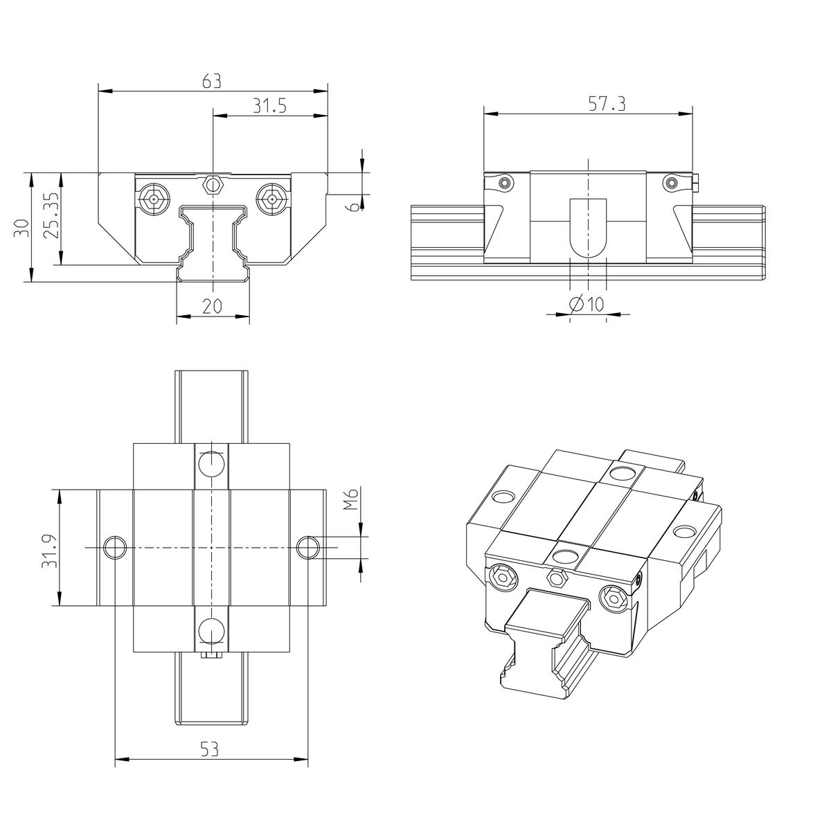 Саморегулирующаяся шариковая каретка из углеродистой стали Bosch Rexroth KWD-020-FKS-C1-N-1 [R166181420]