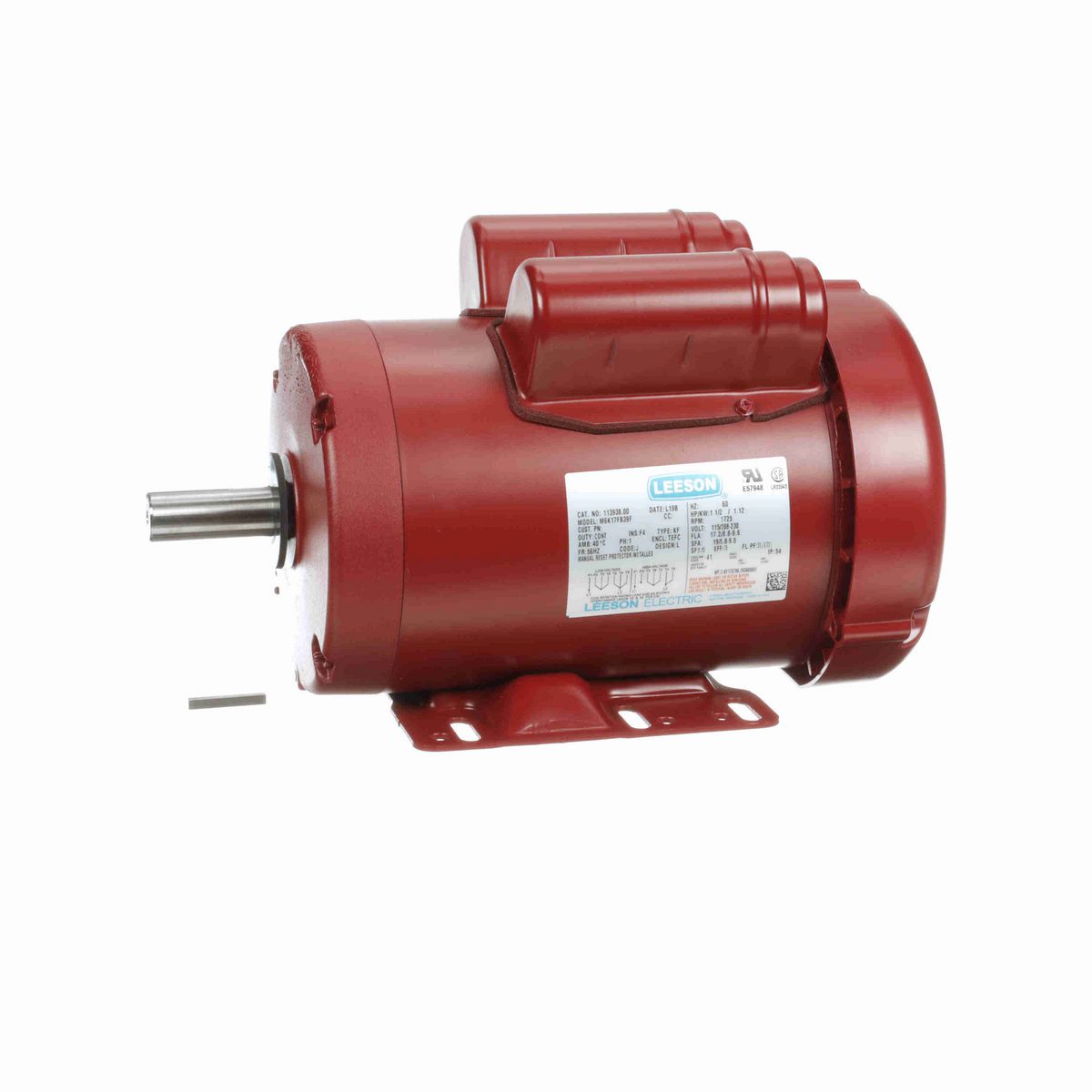 LEESON Agricultural Motor, 1.50 HP, 1 Ph, 60 Hz, 115/230 V, 1800 RPM, 56HZ Frame, TEFC - 113938.00