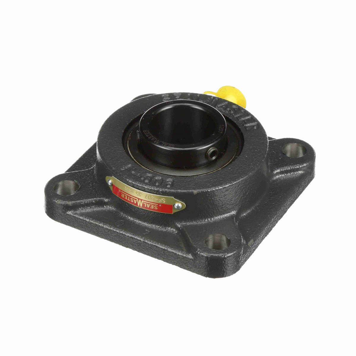 Sealmaster Mounted Cast Iron Four Bolt Flange Ball Bearing - 52100 Bearing Steel, Black Oxided - Setscrew Lock - SF-207