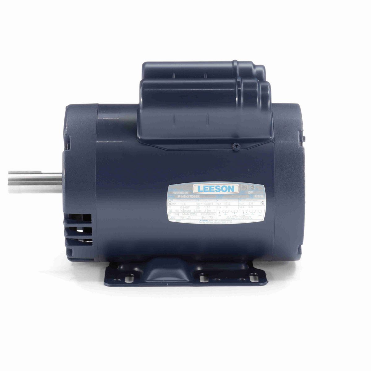 LEESON Air Compressor Motor, 1.50 HP, 1 Ph, 60 Hz, 115/230 V, 1800 RPM, 145T Frame, DP - 120004.00
