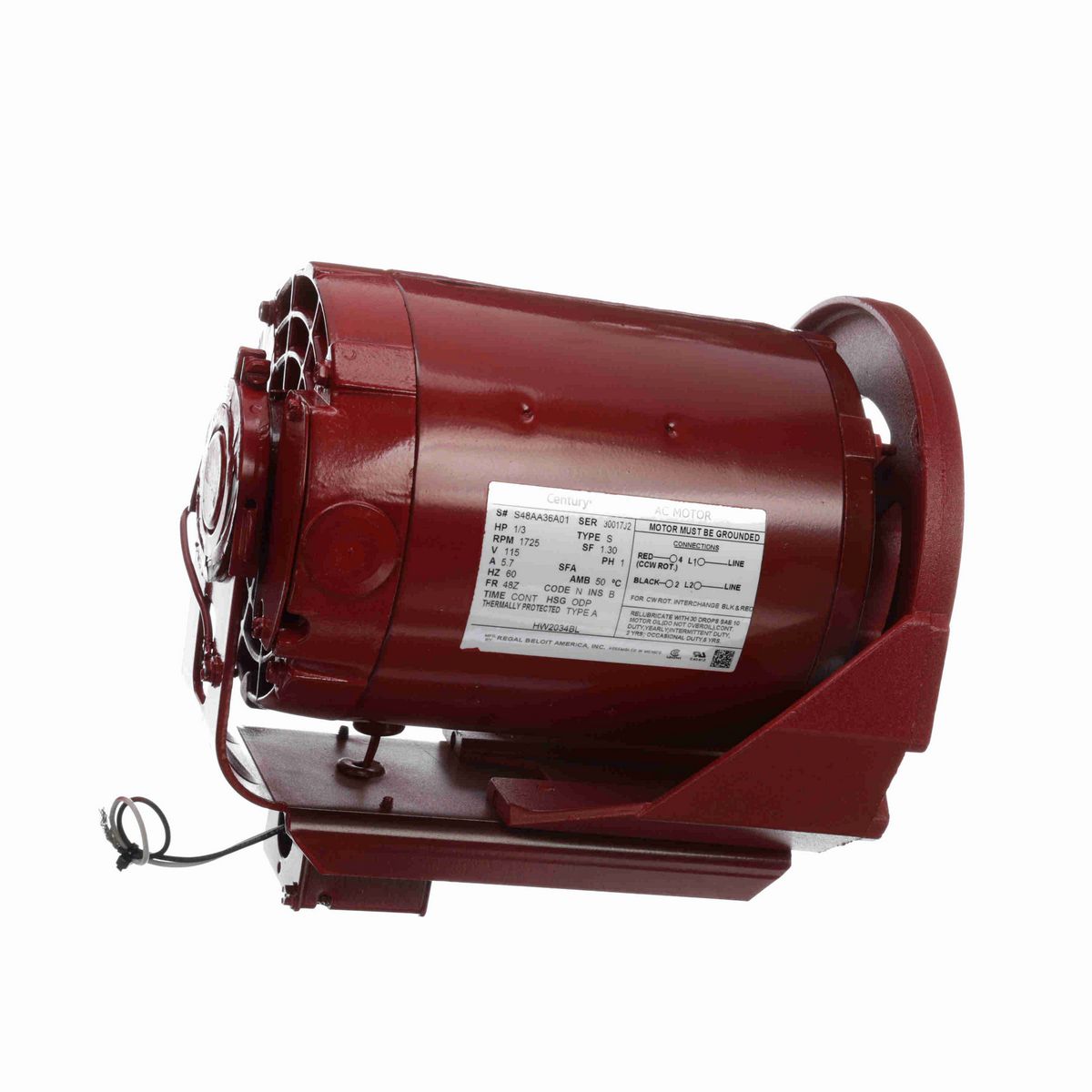Century Circulator Pump Motor, 1/3 HP, 1 Ph, 60 Hz, 115 V, 1800 RPM, 48Z Frame, ODP - HW2034BL