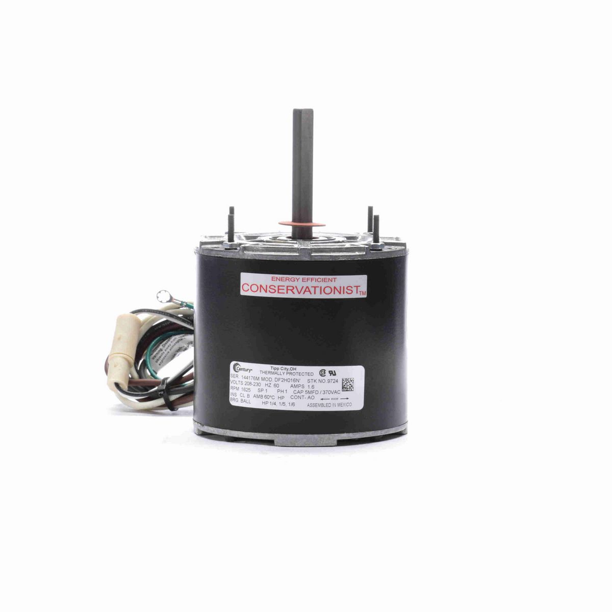 Century MULTIFIT® Condenser Fan Motor, 1/4-1/5-1/6 HP, 1 Ph, 60 Hz, 208-230 V, 1625 RPM, 1 Speed, 42 Frame, TEAO - 9724