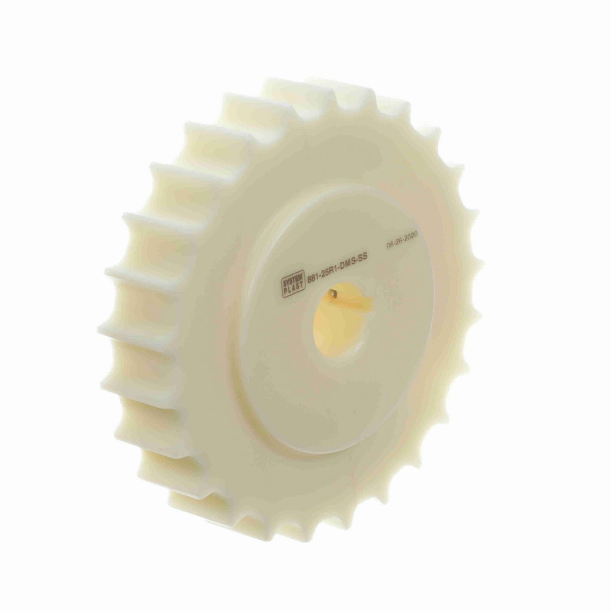 System Plast 881 Series Split Machined Sprocket with 25 Teeth, a 1in Round Shaft-Ready Bore and Setscrew - 881-25R1-DMS-SS