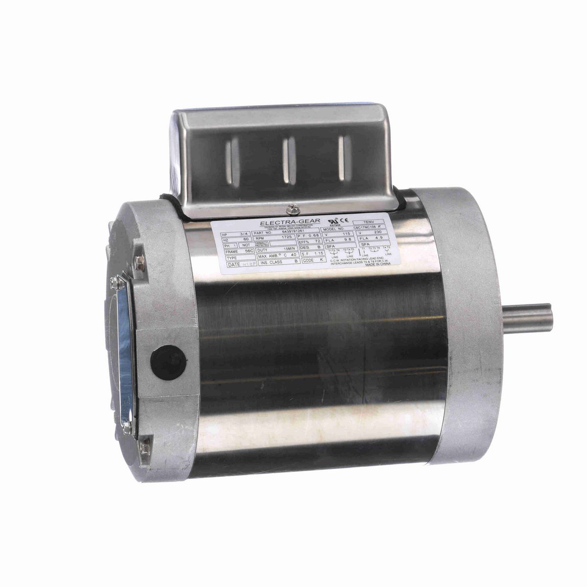 LEESON Boat Hoist Duty Motor, 0.75 HP, 1 Ph, 60 Hz, 115/230 V, 1800 RPM, 56C Frame, TENV - 6439191261