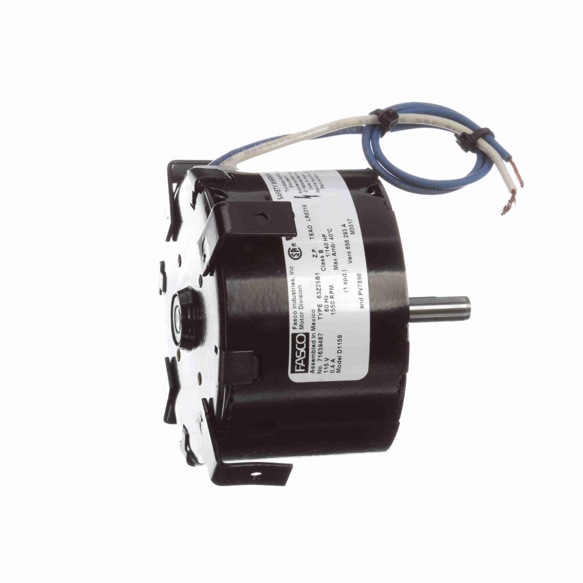 FASCO OEM Replacement Motor, 1/140 HP, 1 Ph, 60 Hz, 115 V, 1550 RPM, 1 Speed, 3.3" Diameter, TEAO - D1159