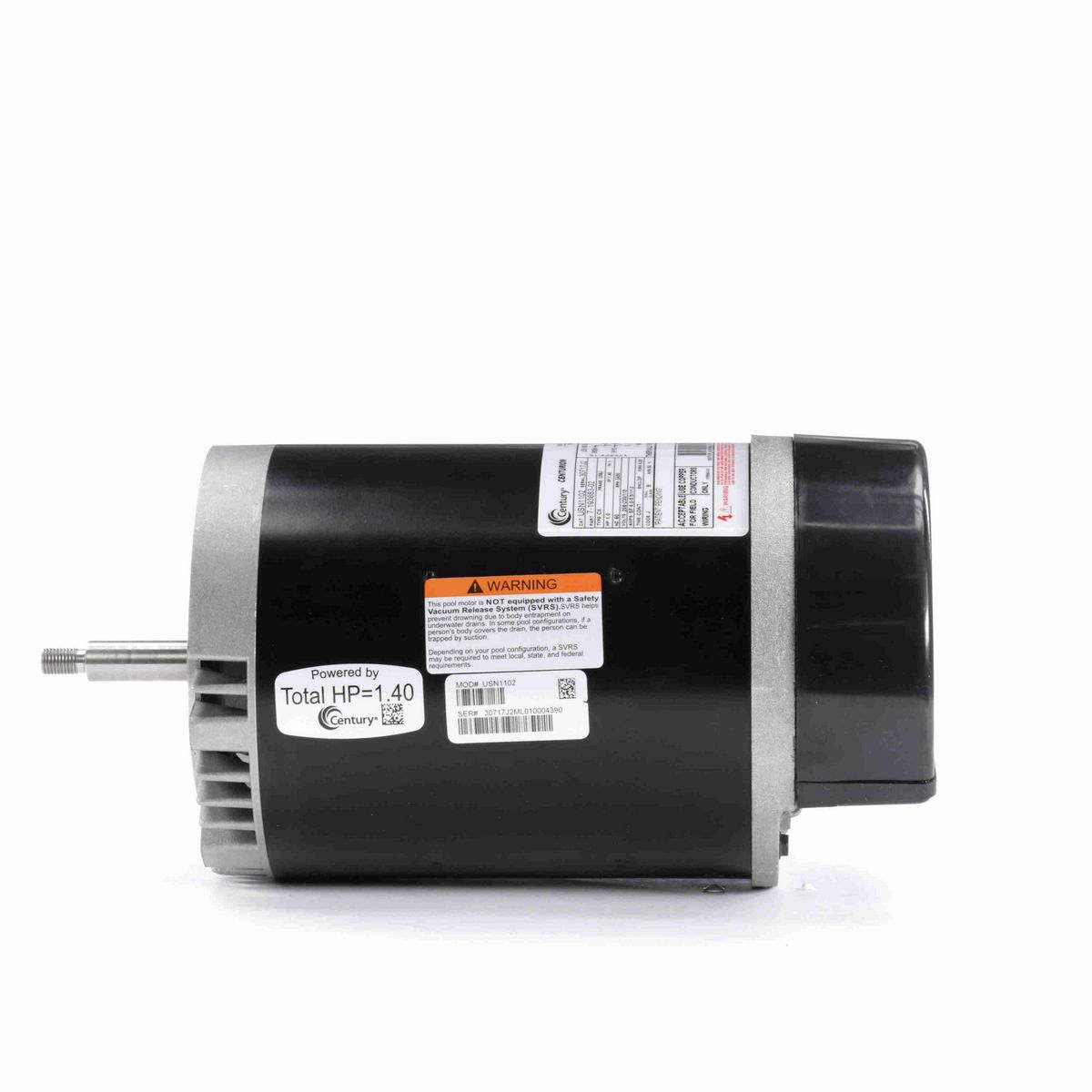 Century Pool Pump Motor, 1.0 HP, 1 Ph, 60 Hz, 208-230/115 V, 3600 RPM, U56J Frame, DP - USN1102