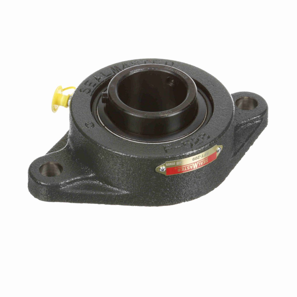 Sealmaster Mounted Cast Iron Two Bolt Flange Ball Bearing - 52100 Bearing Steel, Black Oxided - Setscrew Lock - SFT-209