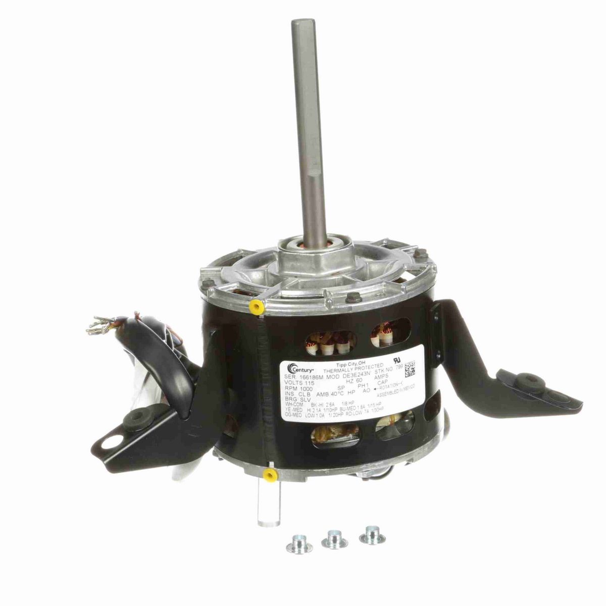 Century OEM Replacement Motor, 1/8,1/10,1/15,1/20,1/30 HP, 1 Ph, 60 Hz, 115 V, 1050 RPM, 5 Speed, 42 Frame, OAO - 799A