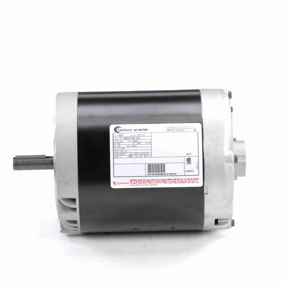Century General Purpose Pump Motor, 1/2 HP, 3 Ph, 60 Hz, 575 V, 3600 RPM, K56C Frame, DP - H247
