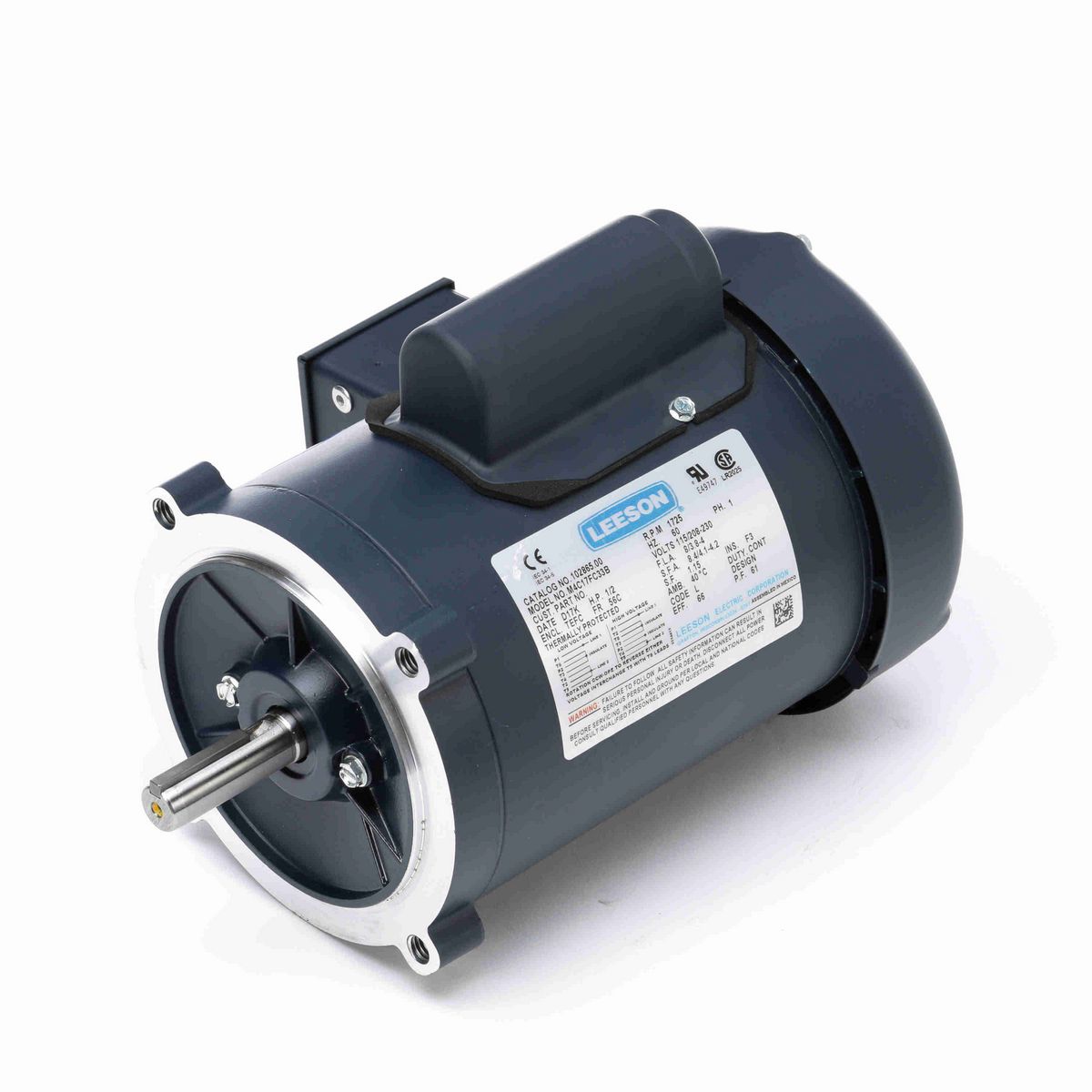 LEESON General Purpose Motor, 0.50 HP, 1 Ph, 60 Hz, 115/230 V, 1800 RPM, 56C Frame, TEFC - 102865.00