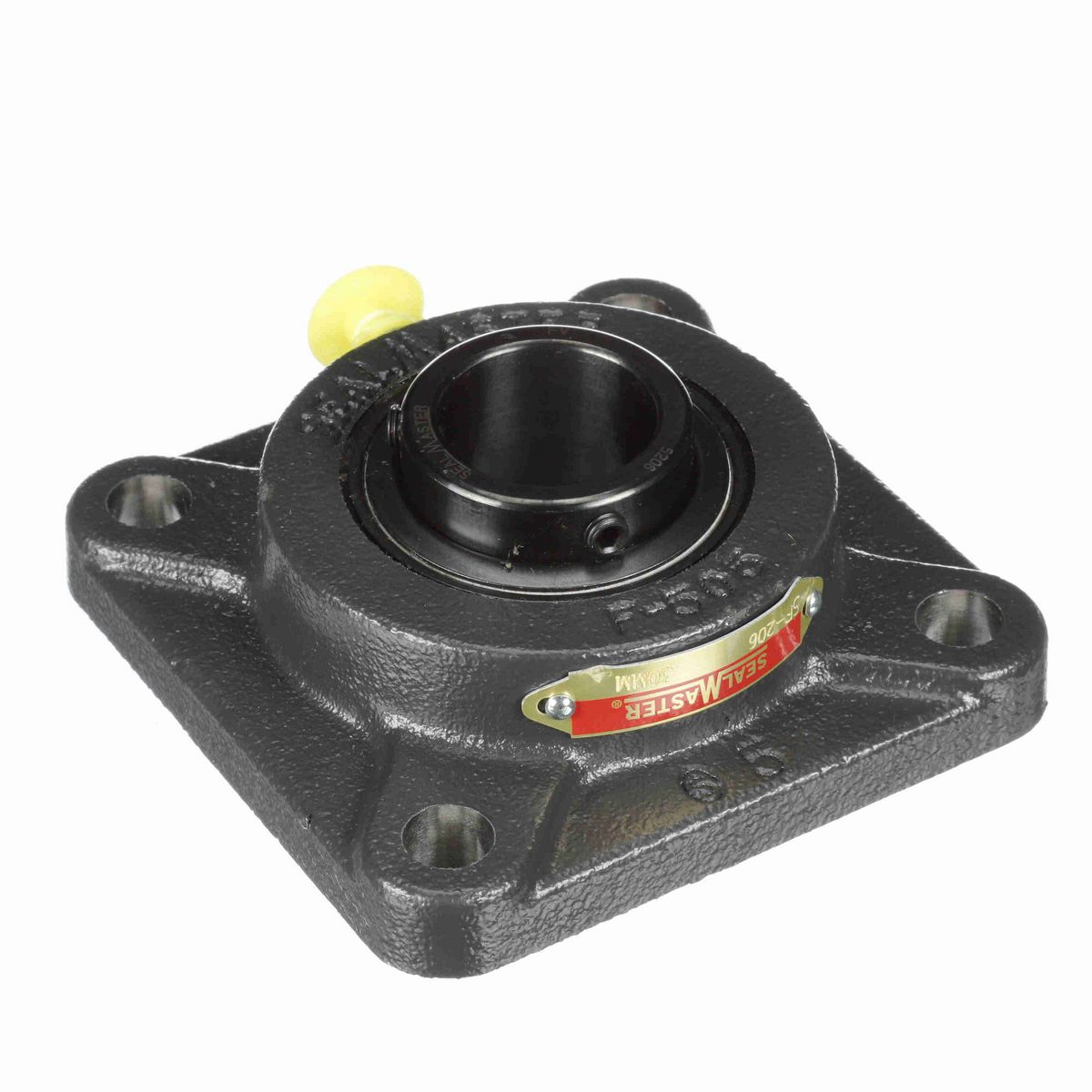 Sealmaster Mounted Cast Iron Four Bolt Flange Ball Bearing - 52100 Bearing Steel, Black Oxided - Setscrew Lock - SF-206