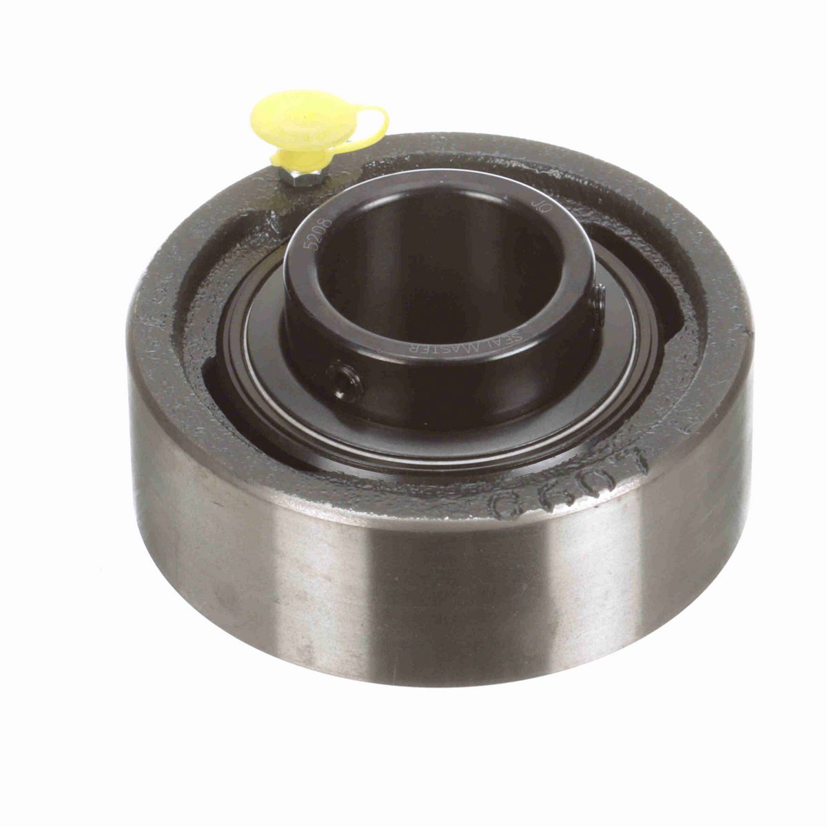Sealmaster Mounted Cast Iron Cylindrical Cartridge Ball Bearing - 52100 Bearing Steel, Black Oxided - Setscrew Lock - SC-208