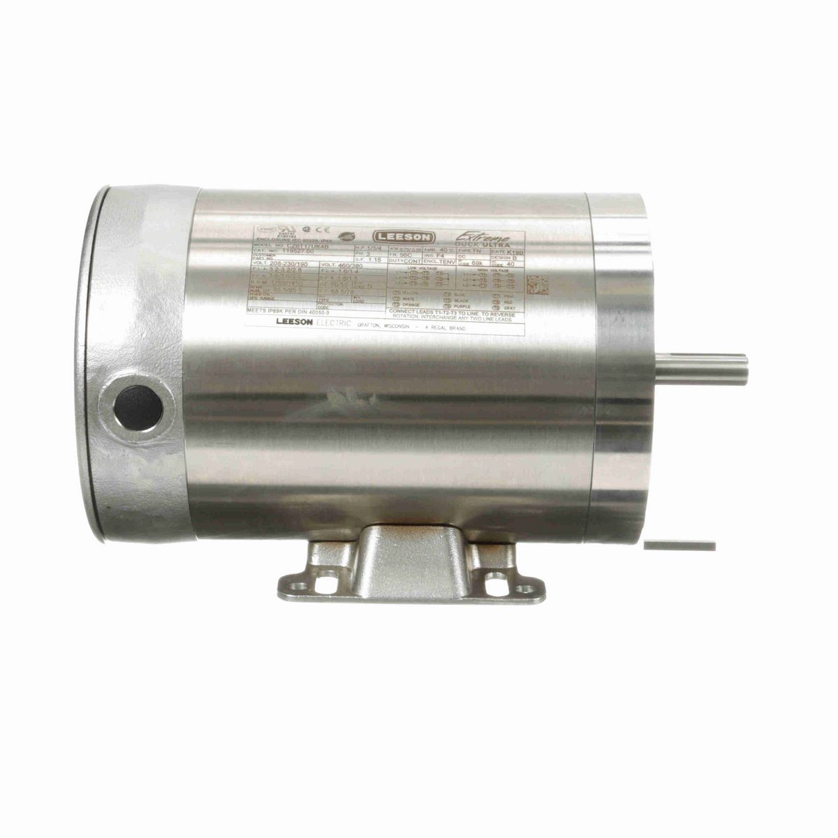 LEESON General Purpose Motor, 1 & 0.75 HP, 3 Ph, 60 & 50 Hz, 230/460 & 190/380 V, 1800 & 1500 RPM, 56C Frame, TENV - 119527.00