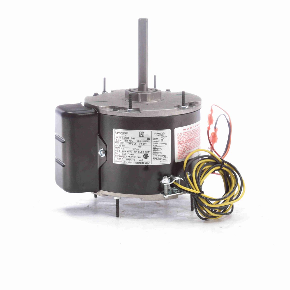 Century Unit Heater Motor, 1/6 HP, 1 Ph, 60 Hz, 115 V, 1075 RPM, 1 Speed, 48 Frame, TEAO - UH1016NBV1