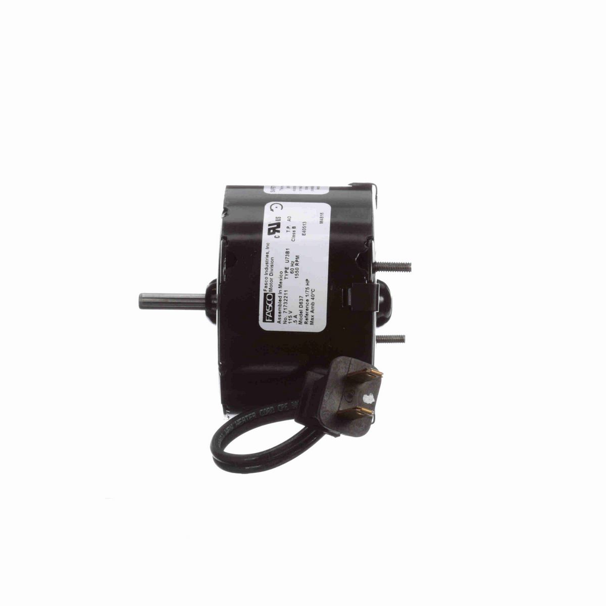 FASCO OEM Replacement Motor, 1/75 HP, 1 Ph, 60 Hz, 115 V, 1550 RPM, 1 Speed, 3.3" Diameter, TEAO - D637