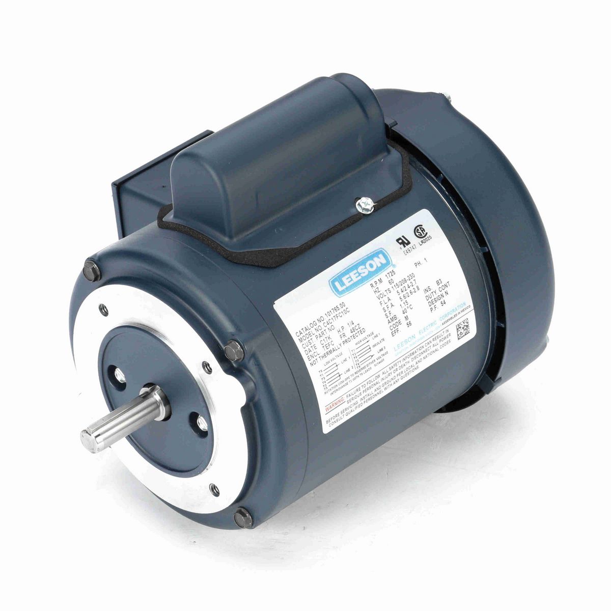 LEESON General Purpose Motor, 0.25 HP, 1 Ph, 60 Hz, 115/230 V, 1800 RPM, 48C Frame, TEFC - 101765.00