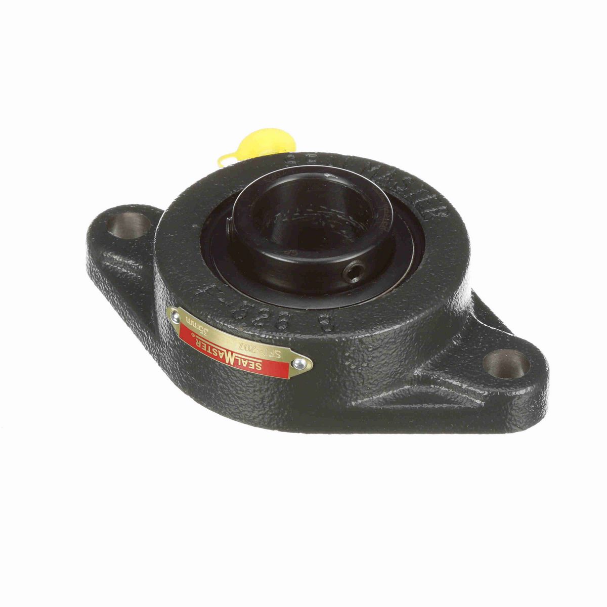 Sealmaster Mounted Cast Iron Two Bolt Flange Ball Bearing - 52100 Bearing Steel, Black Oxided - Setscrew Lock - SFT-207