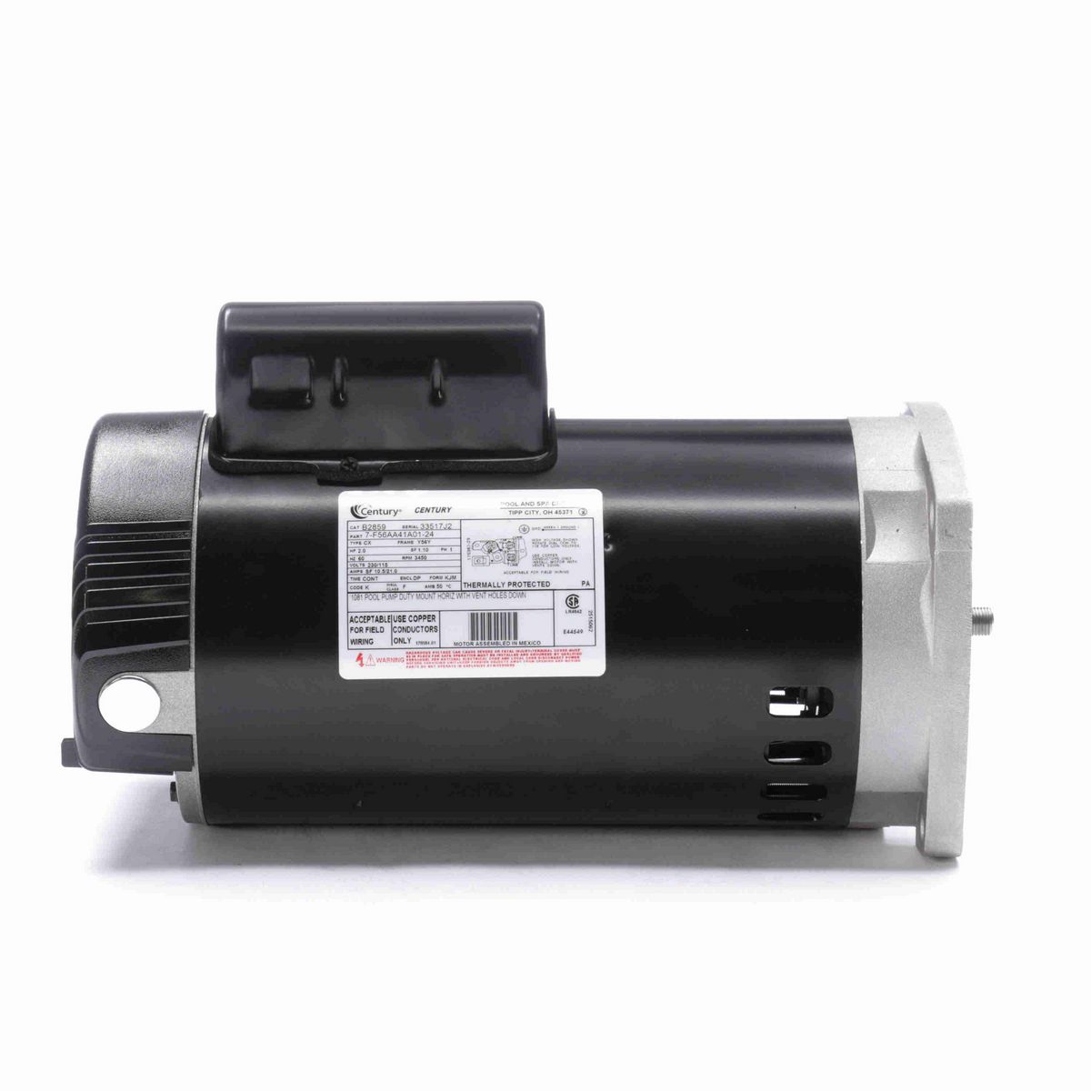 Century Pool Pump Motor, 2.0 HP, 1 Ph, 60 Hz, 230/115 V, 3600 RPM, Y56Y Frame, DP - B2859