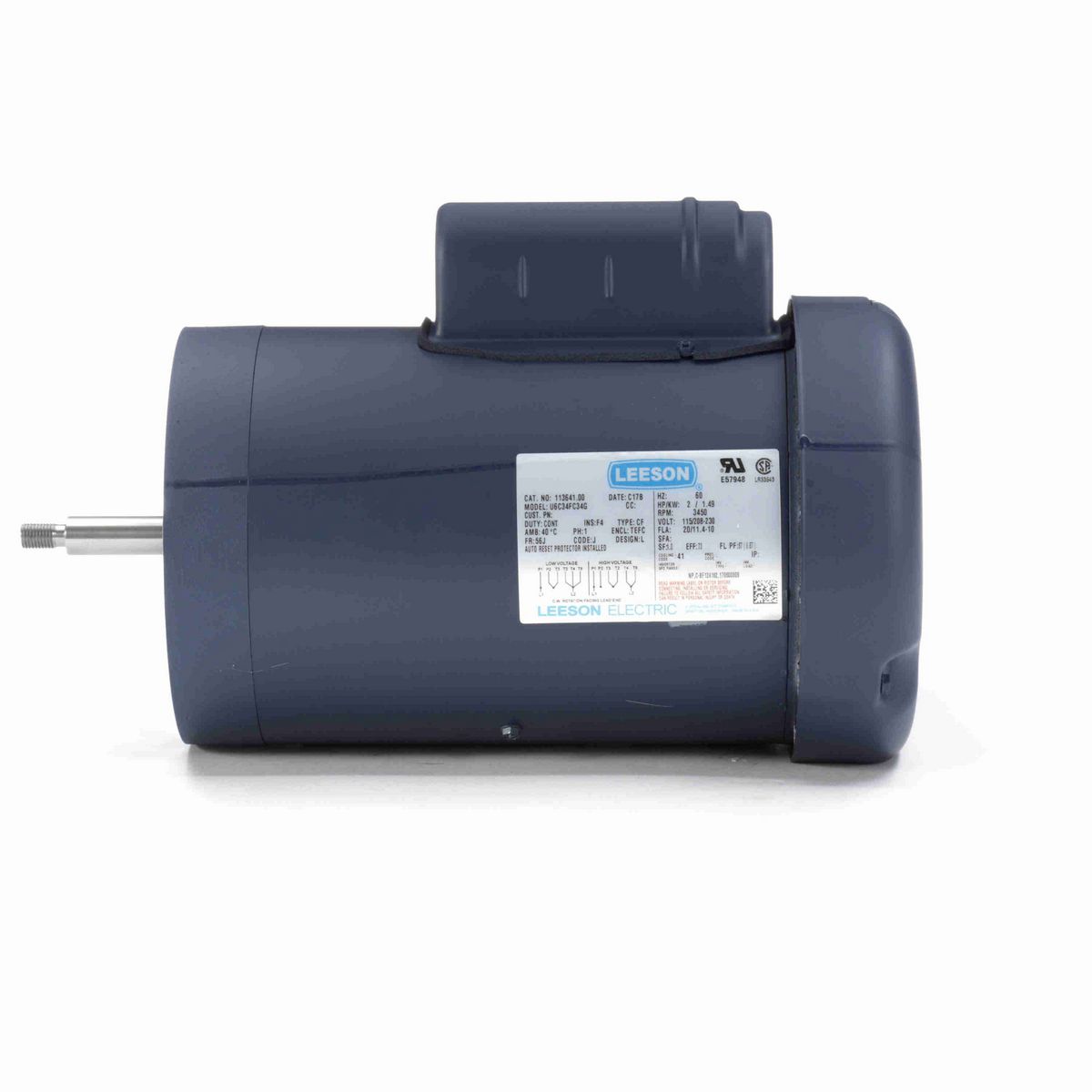 LEESON Jet Pump Motor, 2 HP, 1 Ph, 60 Hz, 115/230 V, 3600 RPM, 56J Frame, TEFC - 113641.00