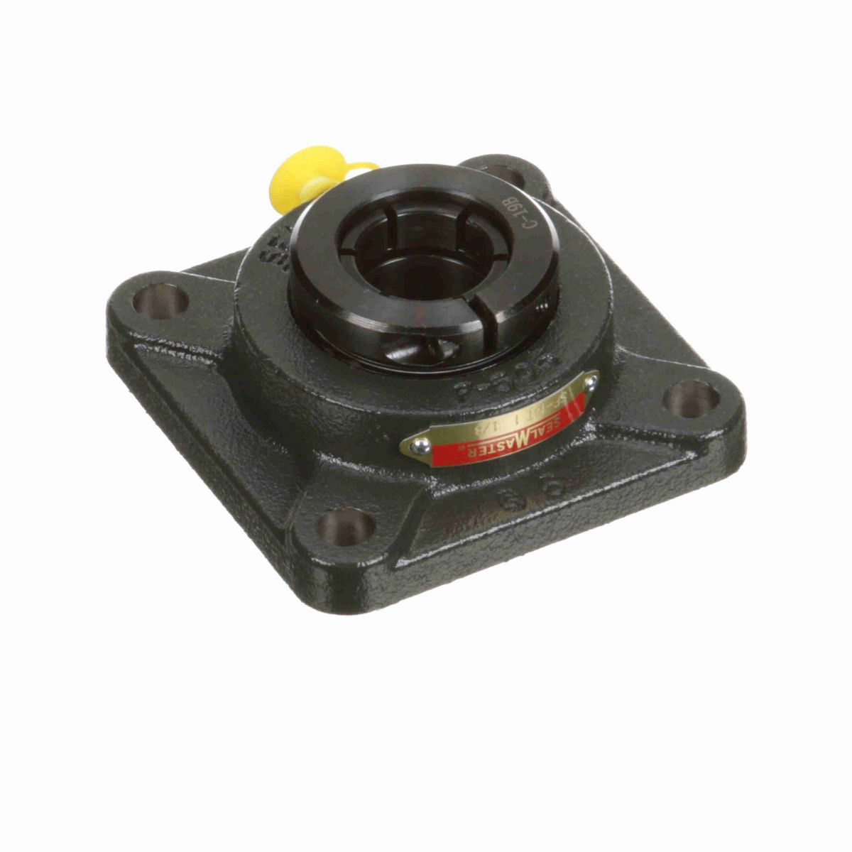 Sealmaster Mounted Cast Iron Four Bolt Flange Ball Bearing - 52100 Bearing Steel, Black Oxided - Concentric Lock - SF-18T