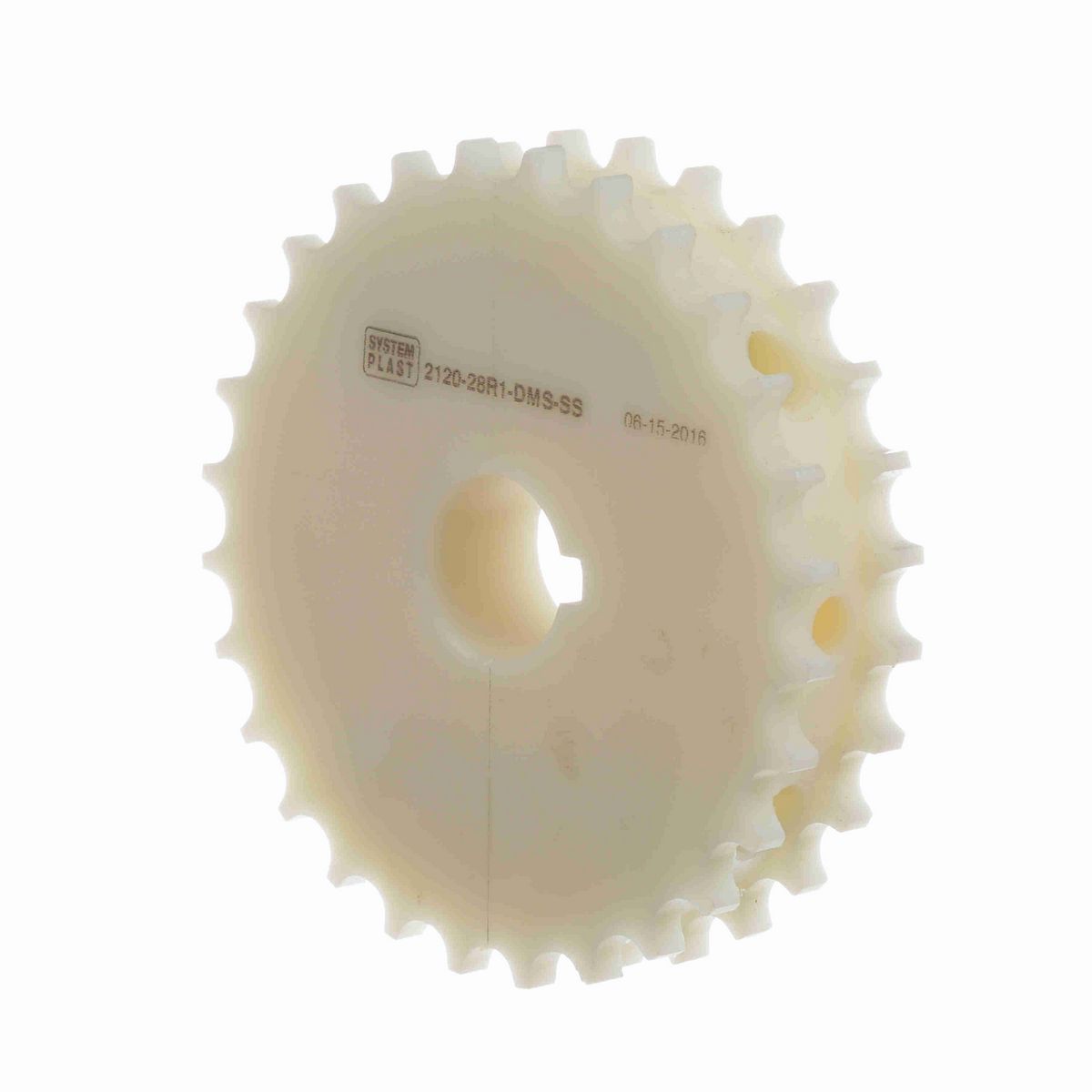 System Plast 2120 Series Split Machined Sprocket with 28 Teeth, a 1in Round Shaft-Ready Bore and Setscrew - 2120-28R1-DMS-SS