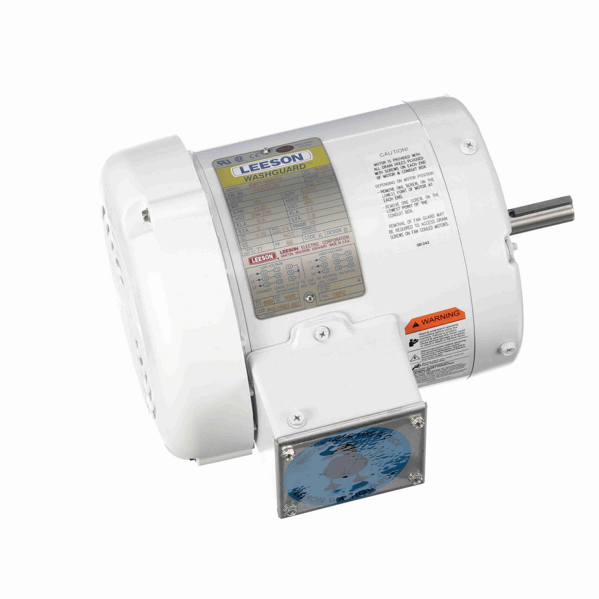 LEESON White Duck™ General Purpose Motor, 0.75 HP, 3 Ph, 60 Hz, 230/460 V, 1800 RPM, 56 Frame, TEFC - 112428.00