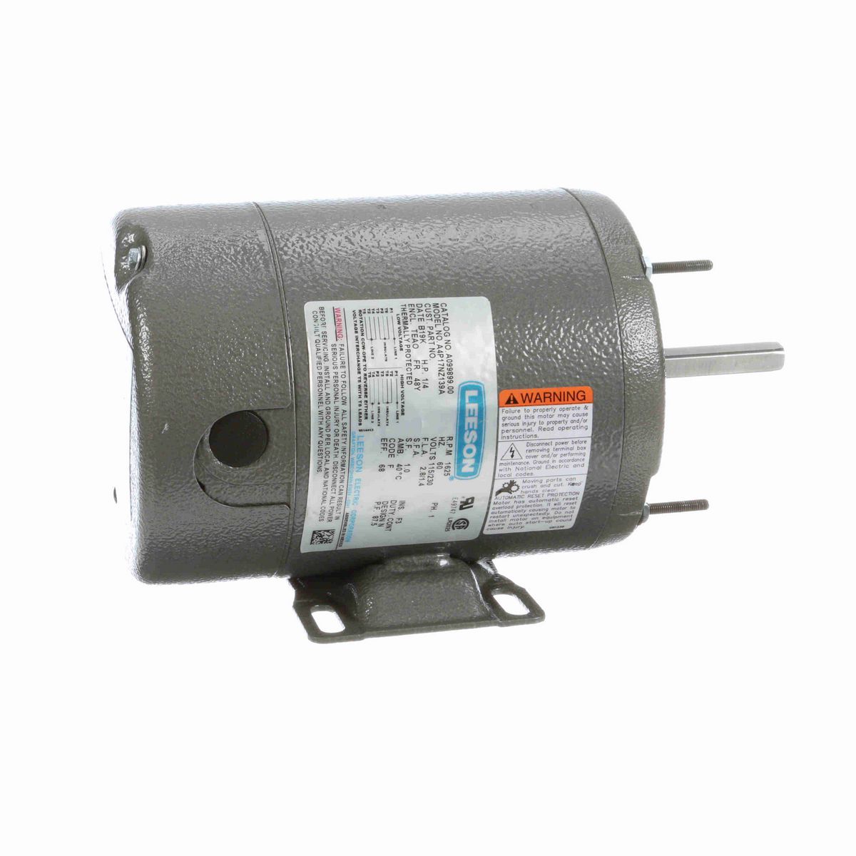 LEESON Agricultural Motor, 0.25 HP, 1 Ph, 60 Hz, 115/230 V, 1800 RPM, 48Y Frame, TEAO - A099899.00