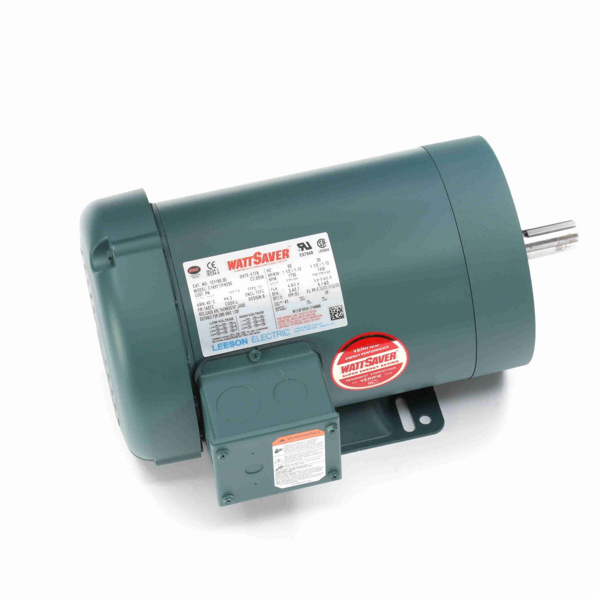 LEESON General Purpose Motor, 1.50 & 1.50 HP, 3 Ph, 60 & 50 Hz, 230/460 & 208-230/460 V, 1800 & 1500 RPM, 145TC Frame, TEFC - 121180.00