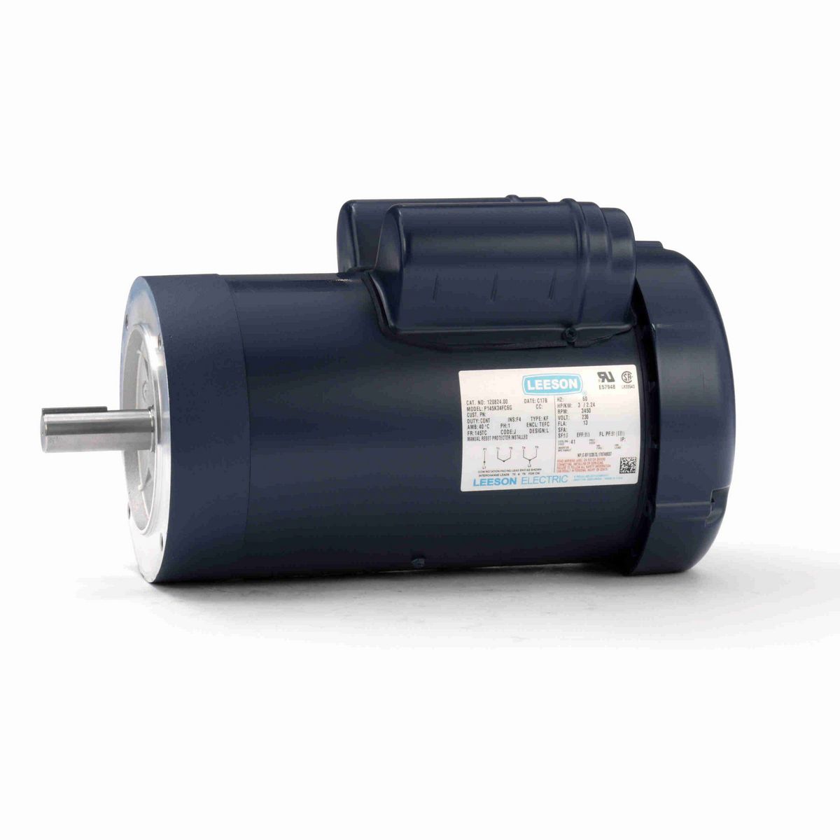 LEESON Woodworking Duty Motor, 3 HP, 1 Ph, 60 Hz, 230 V, 3600 RPM, 145TC Frame, TEFC - 120824.00