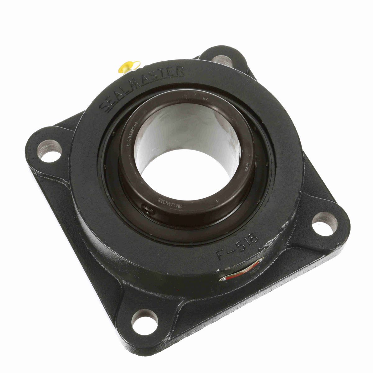 Sealmaster Mounted Cast Iron Four Bolt Flange Ball Bearing - 52100 Bearing Steel, Black Oxided - Setscrew Lock - MSF-64C