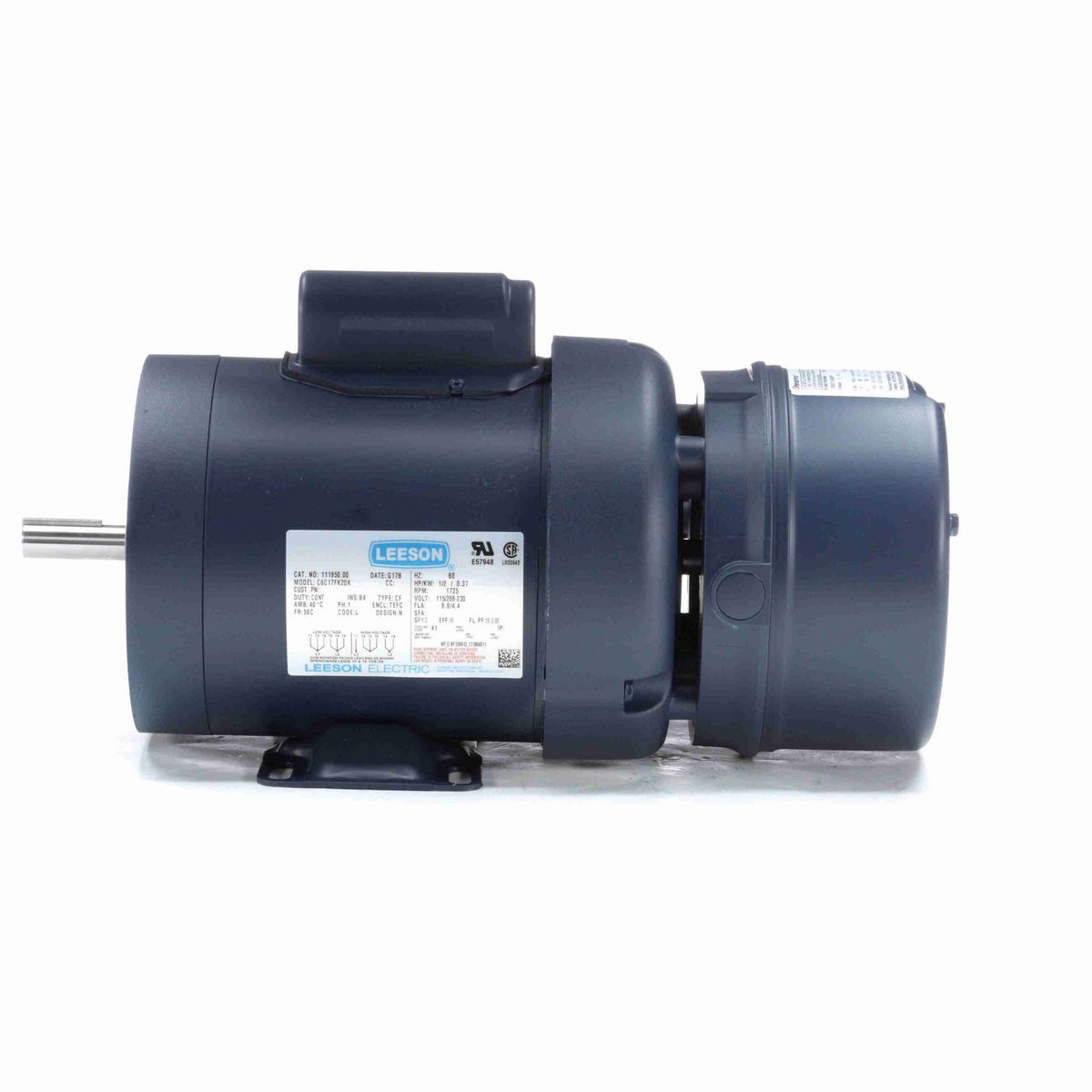 LEESON Brake Motor, 0.50 HP, 1 Ph, 60 Hz, 115/230 V, 1800 RPM, 56C Frame, TEFC - 111950.00