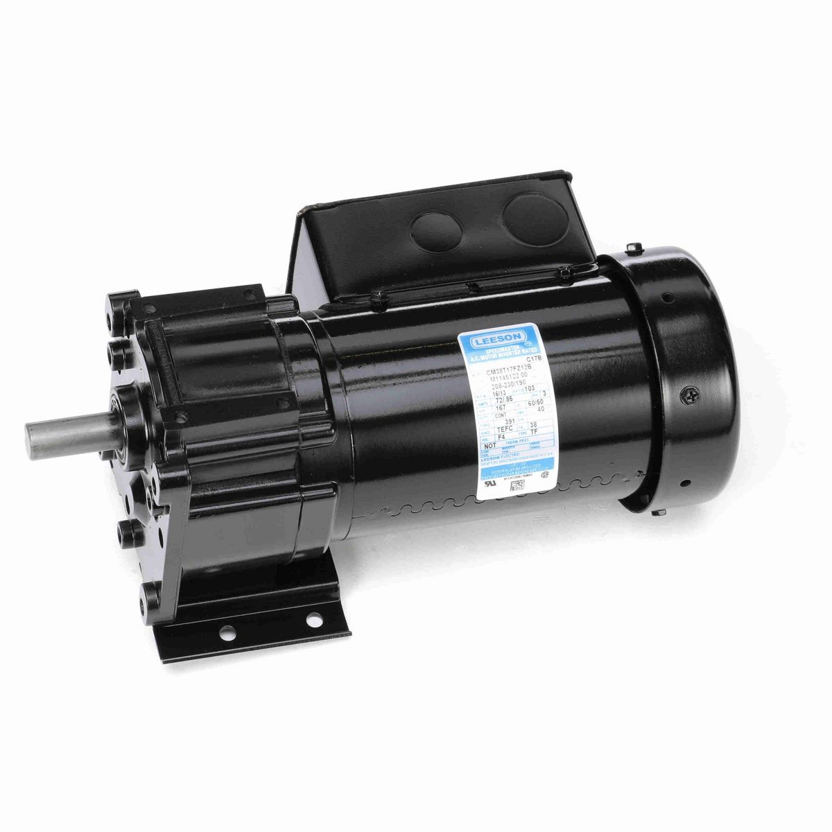LEESON Parallel Shaft Gearmotor, 0.17 HP, 3 Ph, 60 Hz, 190 V, 16 RPM, 38 Frame, TEFC - M1145122.00