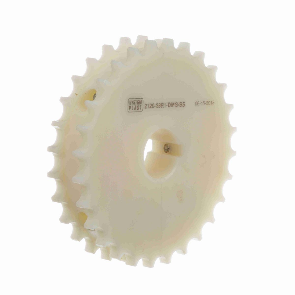 System Plast 2120 Series Split Machined Sprocket with 28 Teeth, a 1in Round Shaft-Ready Bore and Setscrew - 2120-28R1-DMS-SS