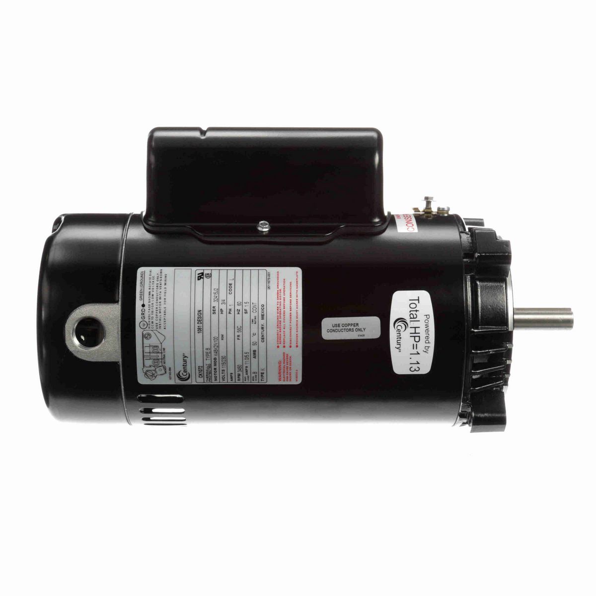 Century Pool Pump Motor, 3/4 HP, 1 Ph, 60 Hz, 230/115 V, 3600 RPM, 56C Frame, ODP - CK1072